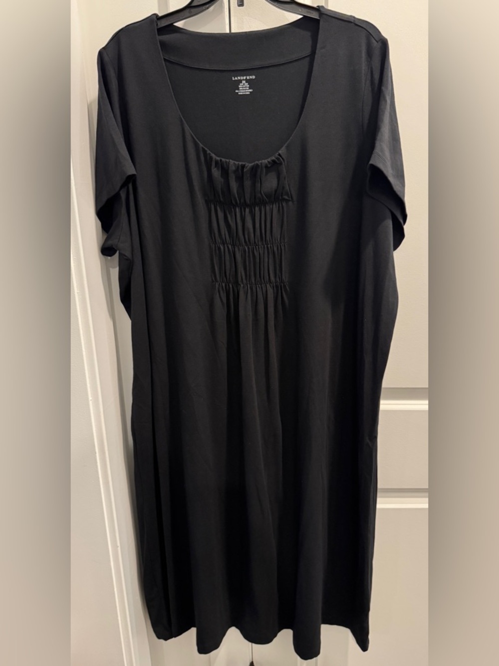 Lands' End Black Scoop Neck Tunic with Shirred Front